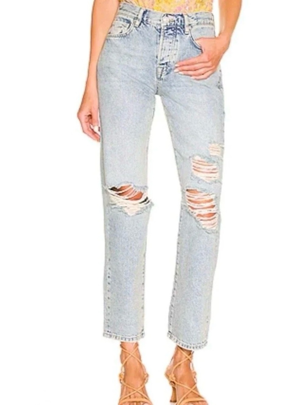 Free People We The Free Bren Distressed Boyfriend Jeans Light Wash 31